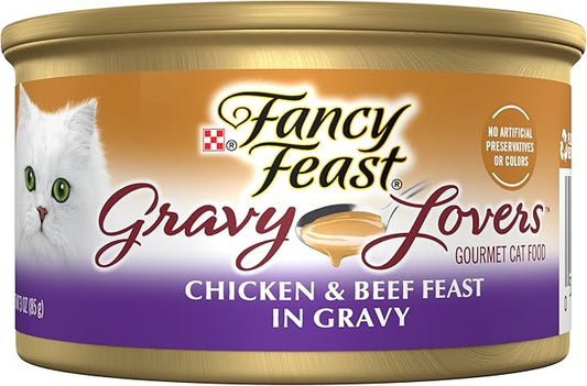Purina Fancy Feast Gravy Lovers Chicken and Beef Feast Grilled Gourmet Cat Food in Wet Cat Food Gravy - (Pack of 24) 3 oz. Cans
