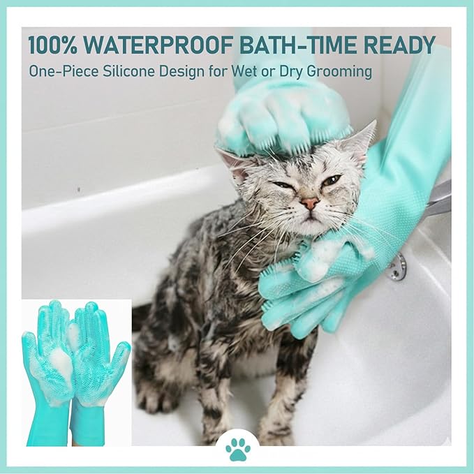 Cat Grooming Gloves for Hair-Removal: Effective at Removing 90% Loose Fur - Keep Home Sofa/Clothes Fur Free Cleaning & Silicone Bristles - Gentle Grooming for Short-long Hair Cats