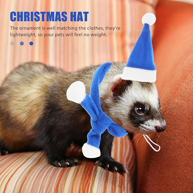 Beavorty 6pcs Christmas Pet Dog Scarf and Santa Claus Hat Set, Blue Plush Scarf with Elastic Christmas Hat, Xmas Party Costume Supplies for Small to Medium Dogs and Cats