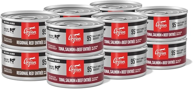 ORIJEN Premium Pate Wet Cat Food Variety Pack: Tuna Salmon & Beef + Regional Red Entrées 3oz Cans (12 Count, 6 of Each)