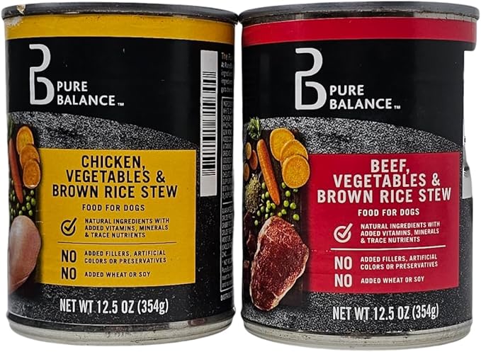Pure Balance Chicken and Beef Vegetables and Brown Rice Stew Wet Dog Food, 12.5oz Cans (6 Count)