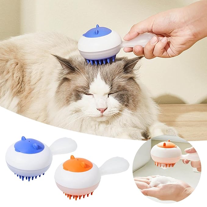 Pet Comb Bath Brush, Ergonomic Pet Bath Massage Brush for Cat Dog, Grooming Shampoo Brush Dual Use Of Dry/Wet Hair Removal Brushes, Shower Wash Brushes for Long & Short Hair Pets (Orange)