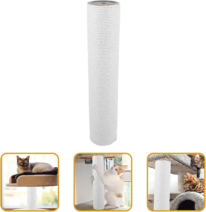 HEMOTON Small Cat Scratching Post Replacement with White Hemp Rope 40cm Height X 8cm Diameter Decorative Indoor Cat Scratch Pole for Kittens