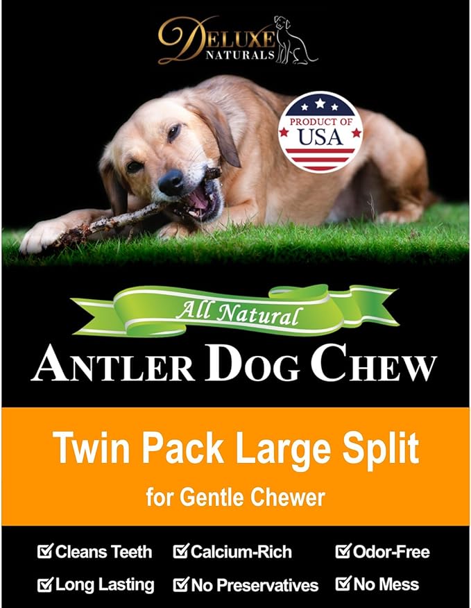 2-Pack Large Split Elk Antler Dog Chews (6 to 7.5+ in) – Natural Long-Lasting Chew for Small & Medium Dogs Under 45 lbs, Gentle Chewers, Dental Health