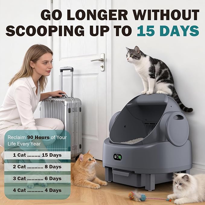 Automatic Litter Box, Open Top Large Self Cleaning Cat Litter Box for Multiple Cats, with APP Control/Multiple Safety Sensors/Trash Bag/Litter Mat, Cat Box Automatic Cleaning