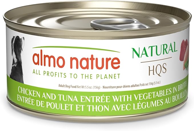 almo nature HQS Natural Wet Dog Food Chicken and Tuna Entrée, Grain Free, Additive Free, Low Fat, GMO Free, 5.5oz Pack of 12