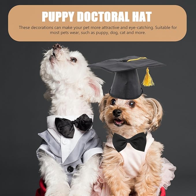 Yardwe Pet Graduation Necktie and Doctoral Hat Set, Dog and Cat Costume Accessories for Graduation Party, Puppy Formal Neckwear, Pet Supply for Holiday Dress-up