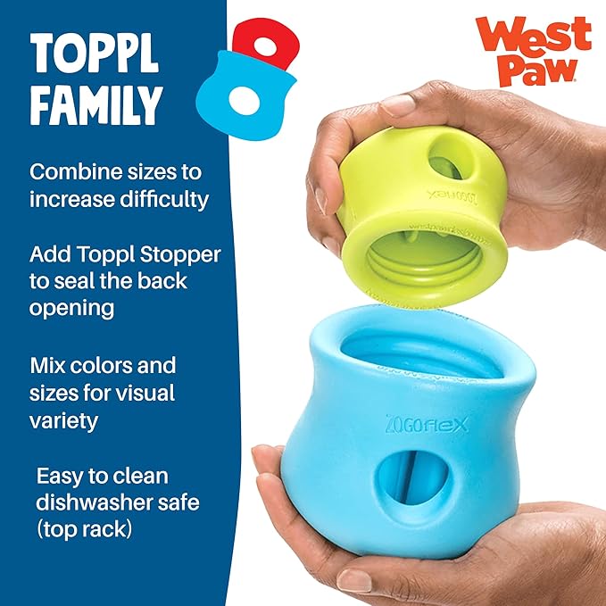 WEST PAW Zogoflex Toppl Interactive Treat Dispensing Puzzle Dog Toy for Mental Stimulation & Enrichment-Holds Kibble & Treats-Lickable, Freezable & Dishwasher Safe-Made in USA-X-Large-Aqua Blue