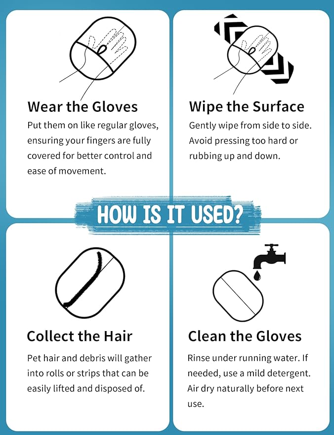 Upgraded Five-Finger Electrostatic Pet Hair Removal Glove for Cats & Dogs, Reusable Magic Brush Grooming Mitt for Furniture, Couch, Carpet, Car Seat & Clothing