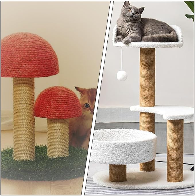 Veemoon Cat Scratching Post Replacement 7cm Diameter 35cm Solid Wood Rope Scratcher Pole Wear-Resistant Jute for Indoor Cats