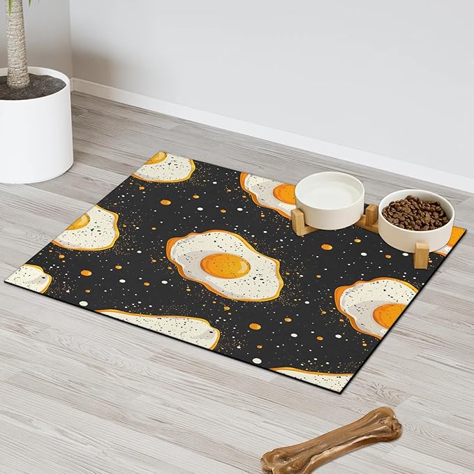Cute Egg Dog Food Mat for Floors Absorbent Dog Bowl Mat for Food and Water Dispenser Quick Dry Cat Food Placemat Pet Supplies 17" x 30", Egg Print