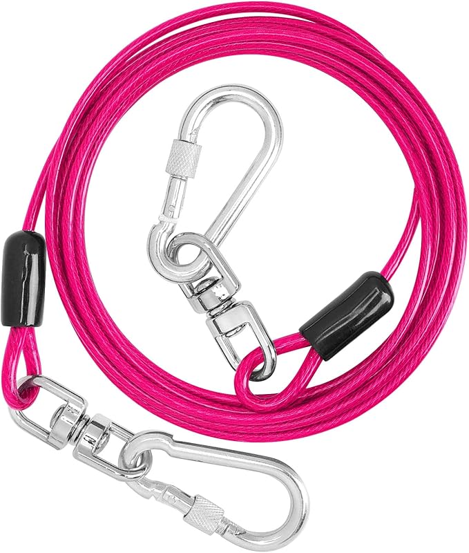 jenico Dog Tie Out Cable, 10/15/20/30/40/50/70/100/150FT Runner Cable with Swivel Hook and Shock Spring, Dog Leash Run Tether for Yard Outdoor and Camping,for Small to Medium Pets Up to 500 LBS