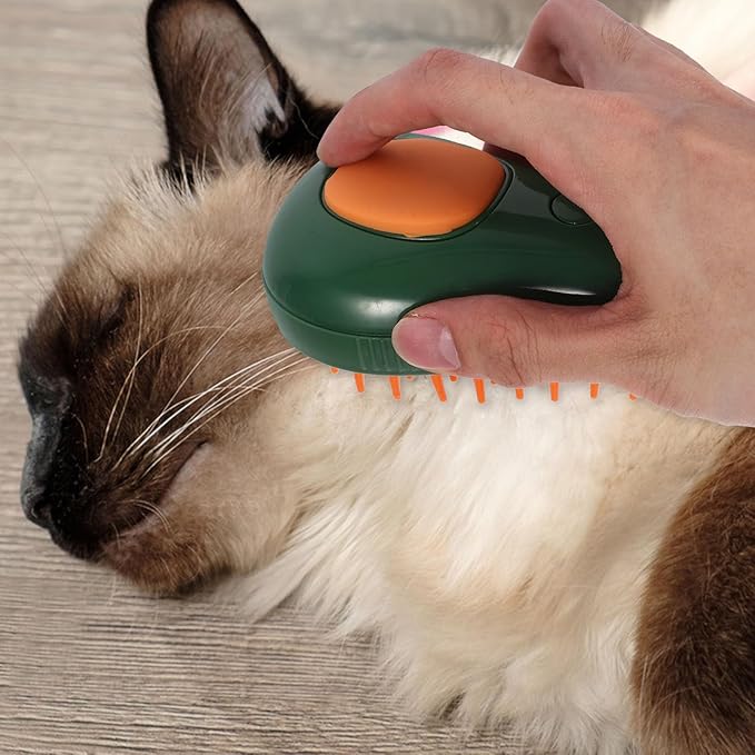 YARNOW 4-In-1 Steam Cat Brush and Bath Scrubber with Self-Cleaning Function Avocado Spray Comb for Cat Grooming and Relaxation Light Green Suitable for