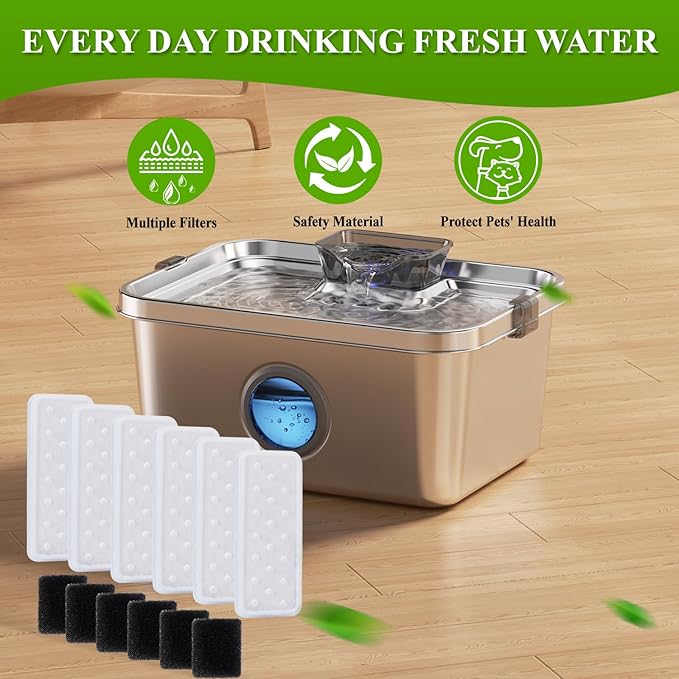 Accessories Set (Replacement Filter & Water Pump Sponge) for Pet Water Fountain- 6 pcs Packed Filters & 6 pcs Packed Sponges, Only Suitable for PETIMI Pet Water Fountain (Model PF-SS-01/02/03)