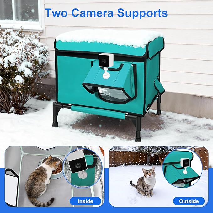 Elevated Heated Outdoor Cat House - 100% Weatherproof Insulated Outdoor Cat Shelter with Safe Escape Door & Removable Heating Pad, Warm Heated Cat House for Outside Stray/Feral/Barn Cat