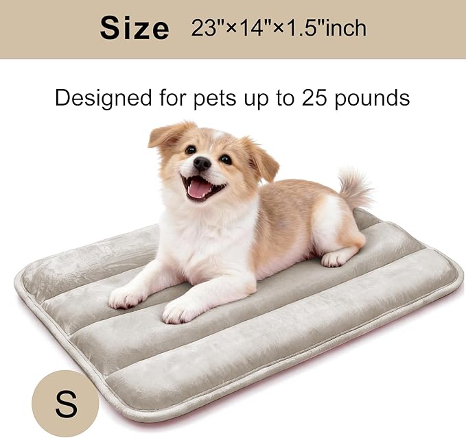 Dog Bed Mat, Reversible Dog Crate Pad with Washable Kennel Mat and Soft Foam, Flat Pet Bed for Dogs & Cats, for Crates Carriers & Travel (Light Brown, 23" L*14" W*1.5" Th)
