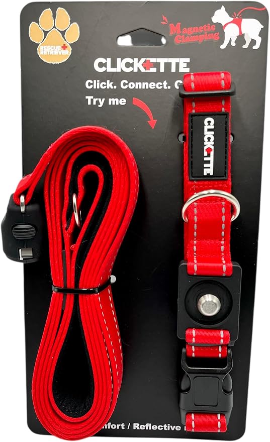 Clickette- Magnetic Quick-Lock Collar & Leash (Red, Medium)