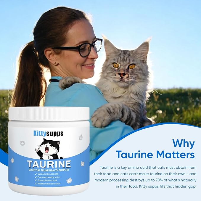 Kittysupps Taurine Supplement for Cats, Kitty Supps Taurine - PureTaurine, Immune Support, Boost Energy & Vitality, Skin & Coat Health, Mix in Food, Water-Soluble,with Dosing Spoon, 200g