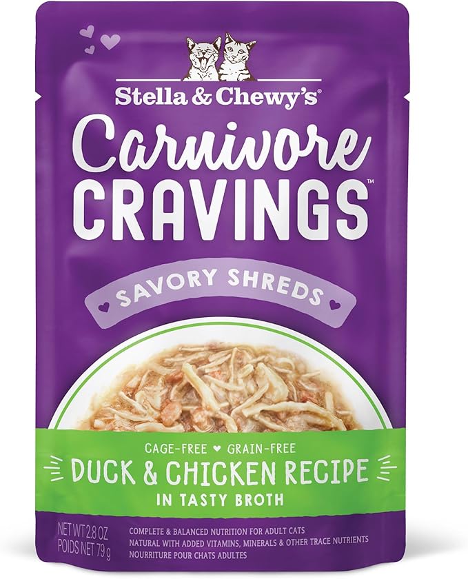 Stella & Chewy's Carnivore Cravings Wet Cat Food - Premium Pouches - Grain Free, High Protein Duck & Chicken - Perfect For Picky Eaters - Complete Meal or Topper (2.8 oz, 24 Pack)