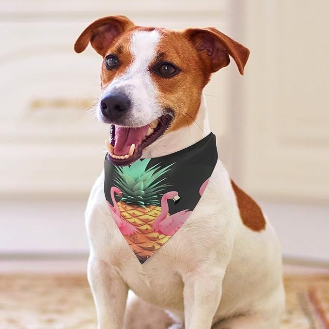 Dog Bandana Spring Pet Scarf Adjustable Triangle Pineapple Flamingos Printing Dog Bib Washable Polyester Puppy Bandana for Small Medium Large Dogs Cat Birthday Party Supplies