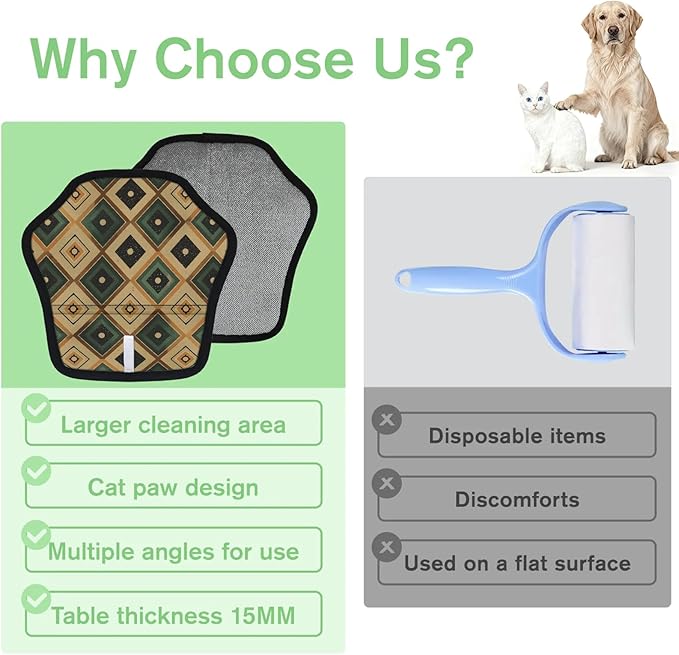 Square Pattern Electrostatic Pet Hair Removal Glove for Cats & Dogs - Reusable Grooming Mitt for Couch, Carpet, Car Seat & Laundry - Large 9x9 Inch