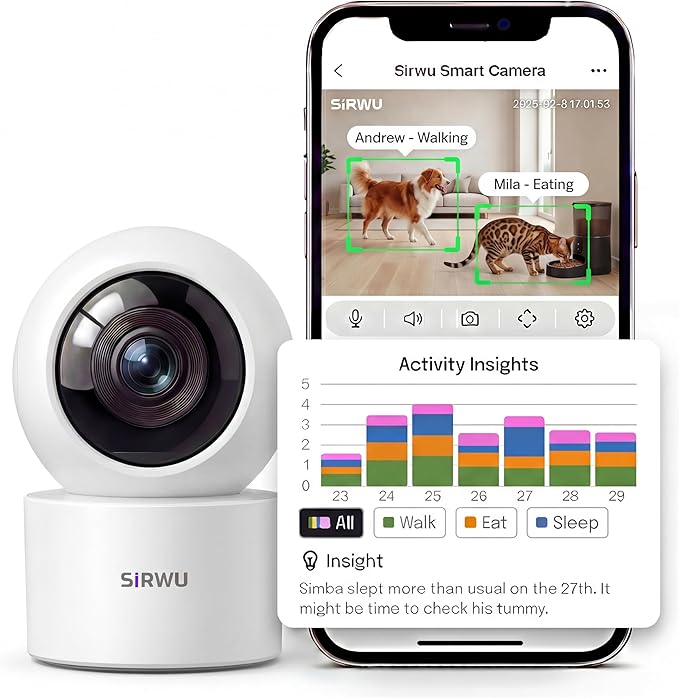 Pet Camera with AI Multi-Pet Recognition, 3MP 2K Dog Camera for Home Security, AI Summary, 2-Way Audio, Smart Cat Monitor for Multi-Pet Homes (White)