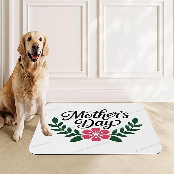 Absorbent Dog Water Cat Mat for Food Water Bowl Quick Dry Happy Mother's Day Floral Gift for Mom Iw Pet Feeding Mats No Stains Dog Food Mat Pet Accessories Supplies Cat Bowl Mats 18X12In