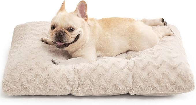 EHEYCIGA Washable Medium Dog Bed for Crate 29x21 Inch, Reversible Kennel Pad for Dogs Weight Up to 35 lbs, Plush and Comfy Pet Sleeping Mat, Beige