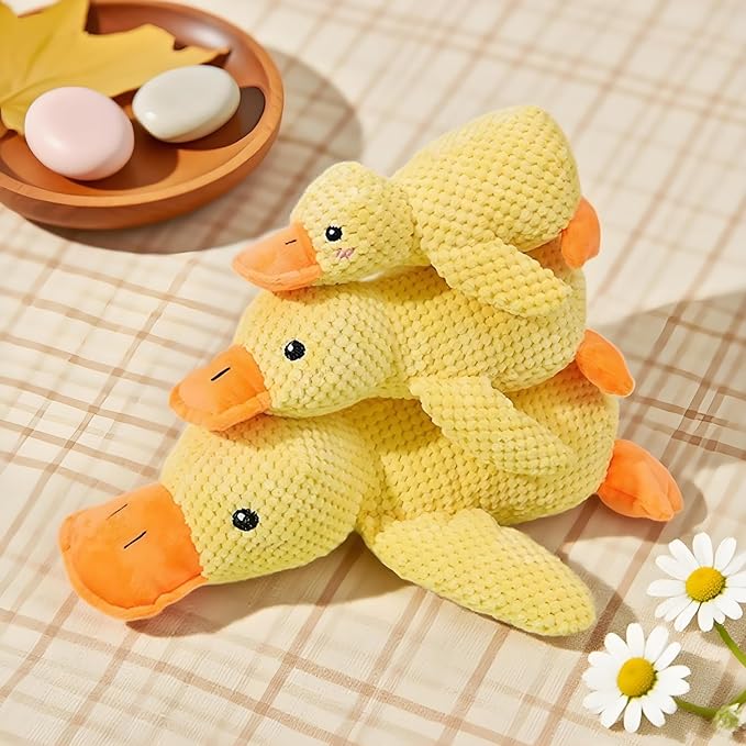 Durable Quacking Duck Dog Toy - Interactive Plush Chew Toy for Anxiety Relief & Fun Play with Cats & Dogs, Pets Only (Yellow, Medium)