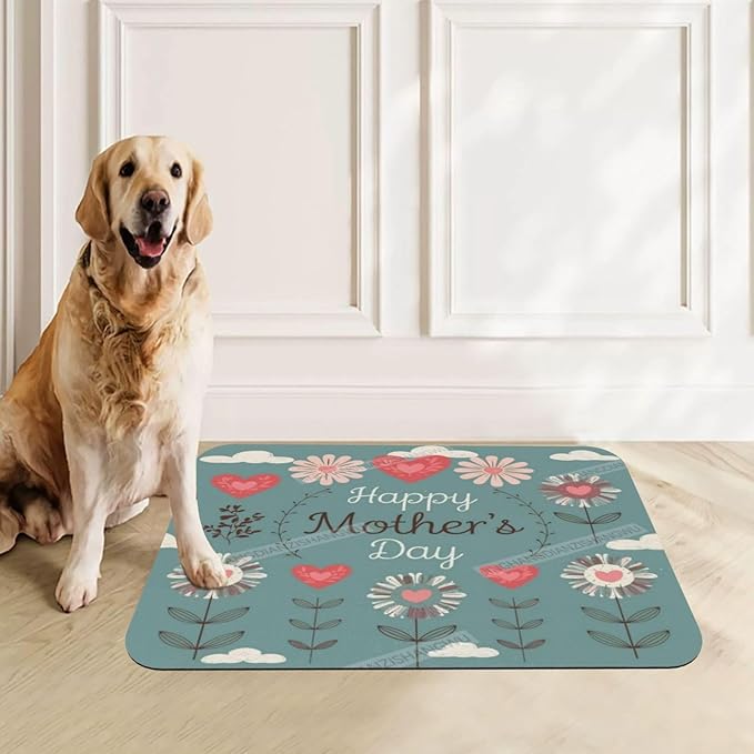 Absorbent Dog Water Cat Mat for Food Water Bowl Quick Dry Happy Mother's Day Floral Gift for Mom F Pet Feeding Mats No Stains Dog Food Mat Pet Accessories Supplies Cat Bowl Mats 18X12In