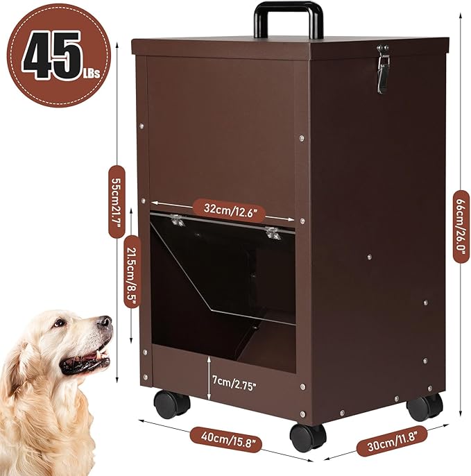 Automatic Dog Feeder Large Breed 45 Pounds, Galvanized Metal Dog Food Gravity Feeder Extra Large Automatic Pet Feeder, Easy to Move with Wheels