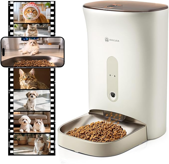 Automatic Cat Feeder with 3MP Camera,2K HD Video with Night Vision,5G/2.4G WiFi Pet Feeder with 2-Way Audio,App-Controlled Timed&Blockage Sensor,Detachable for Easy Cleaning with Desiccant for Cat/Dog