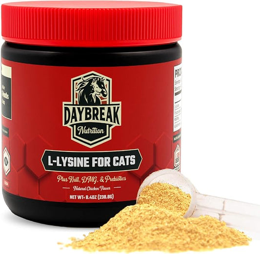 L-Lysine for Cats and Kittens - 900 mg L Lysine Powder for Cats for Immunity & Respiratory Support - Cat Supplement with L-Lysine, Prebiotics, Krill, & DMG for Immune System (120 Servings)
