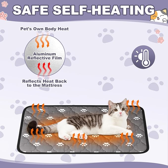 Riakrum 4 Pack 23 x 35 Inches Self Heating Cat Pad Mat Warming Pet Dog Bed Non Slip Washable Cat Kennel Crate Pad with Storage Bag for Indoor Outdoor Small Medium Dog Kitten