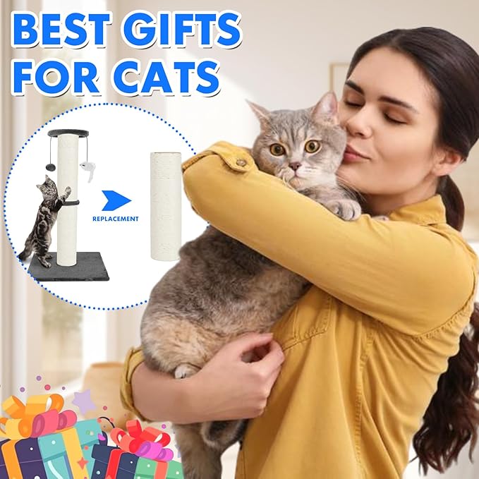 PowerKing Thick Natural Sisal Replacement Scratching Post,15.7" Length, 4.5" Thick, 2Pcs M8 Cat Scratch Post Refill Poles, Ideal for Refurbishment, Includes Screws, White