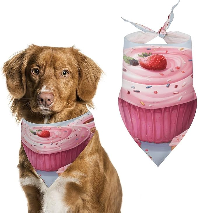Dog Bandana Spring Pet Scarf Adjustable Triangle Pink Donut and Cupcake Printing Dog Bib Washable Polyester Puppy Bandana for Small Medium Large Dogs Cat Birthday Party Supplies