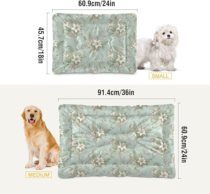 Dog Bed for Crate Washable Pet Sleep Pad, Floral Print Kennel Mat with Non-Slip Bottom, Soft Fluffy Supplies Pet for Dogs and Cats (24x18 inch)