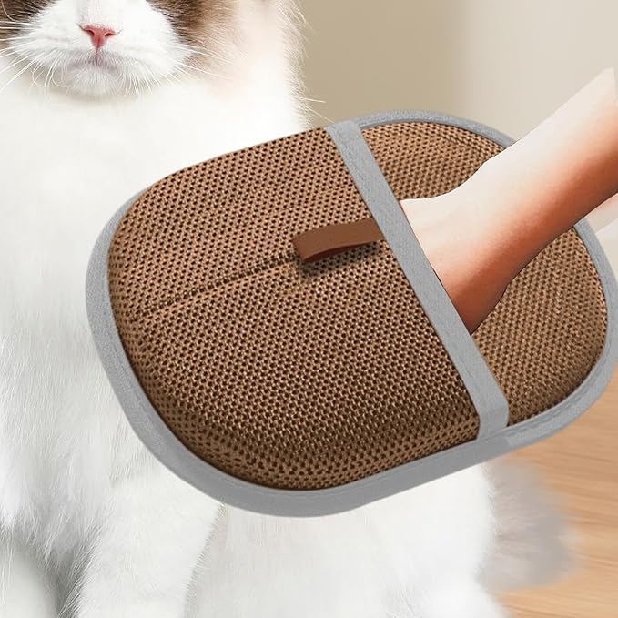 Pet Hair Removal Glove for Cats Dogs, Animal Fur Removal Tool, Electrostatic Pet Hair Remover Mitt, Grooming Glove for Shedding Control on Furniture Clothing, 9.45x6.30 inch- Brown