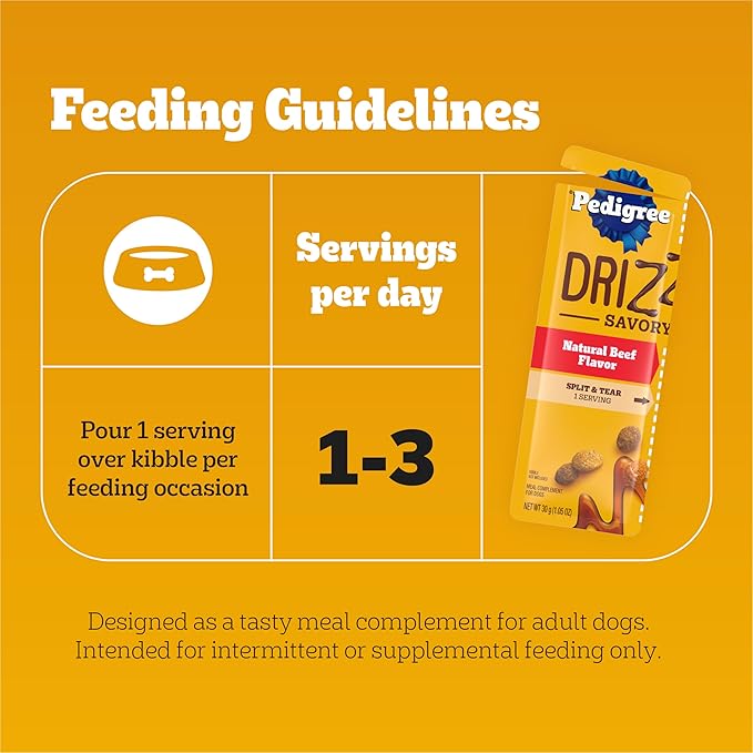 Pedigree Drizzlers for Dogs, Wet Dog Food Gravy Savory Sauce Multipack, 60g Dual-Serving Pouch, 16 Count, Pack of 2 (32 Pouches, 64 Servings Total)