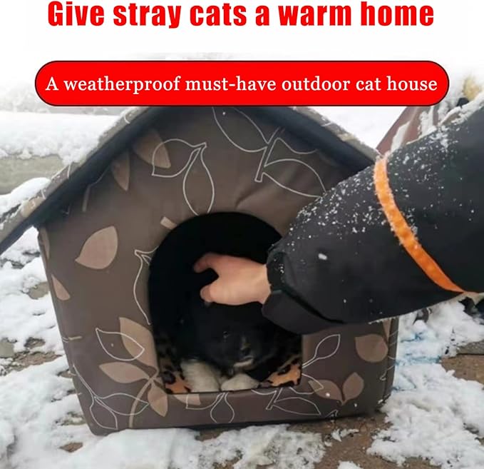 Outdoor Cat House, Cat Houses for Outdoor Cats, Weatherproof Warm and Insulated Cat House with Transparent Curtain Pet House, Stray Cats Shelter (Shabby Chic, Medium-Houses)