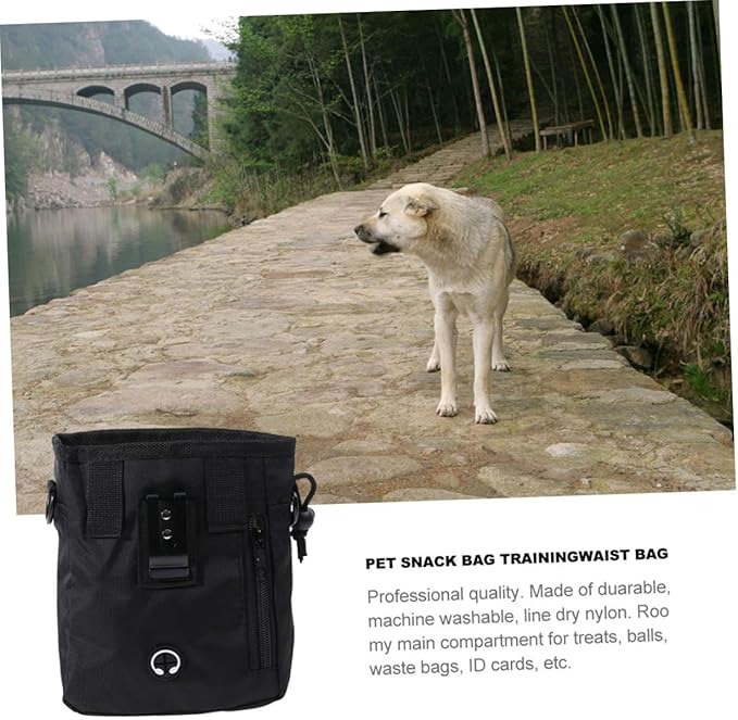 VALICLUD Dog Training Treat Pouch Portable Snack Holder Nylon Dog Food Storage Bag 13x6x18cm Black for Outdoor Use and Pet Supplies
