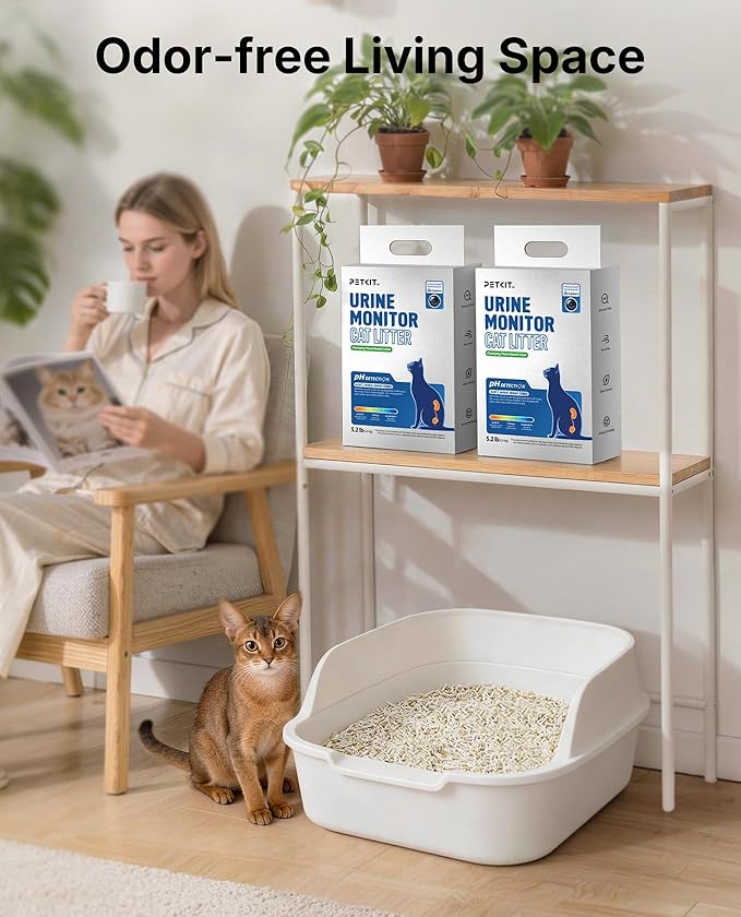 PETKIT 2025 New Urine Monitor Litter, pH Detection Tofu Litter, Superior Clumping 100% Natural Ingredients Plant Cat Litter, Dust-Free and Odor Control, Non-Sticky, Easy Scooping (5.2lb×3bags)