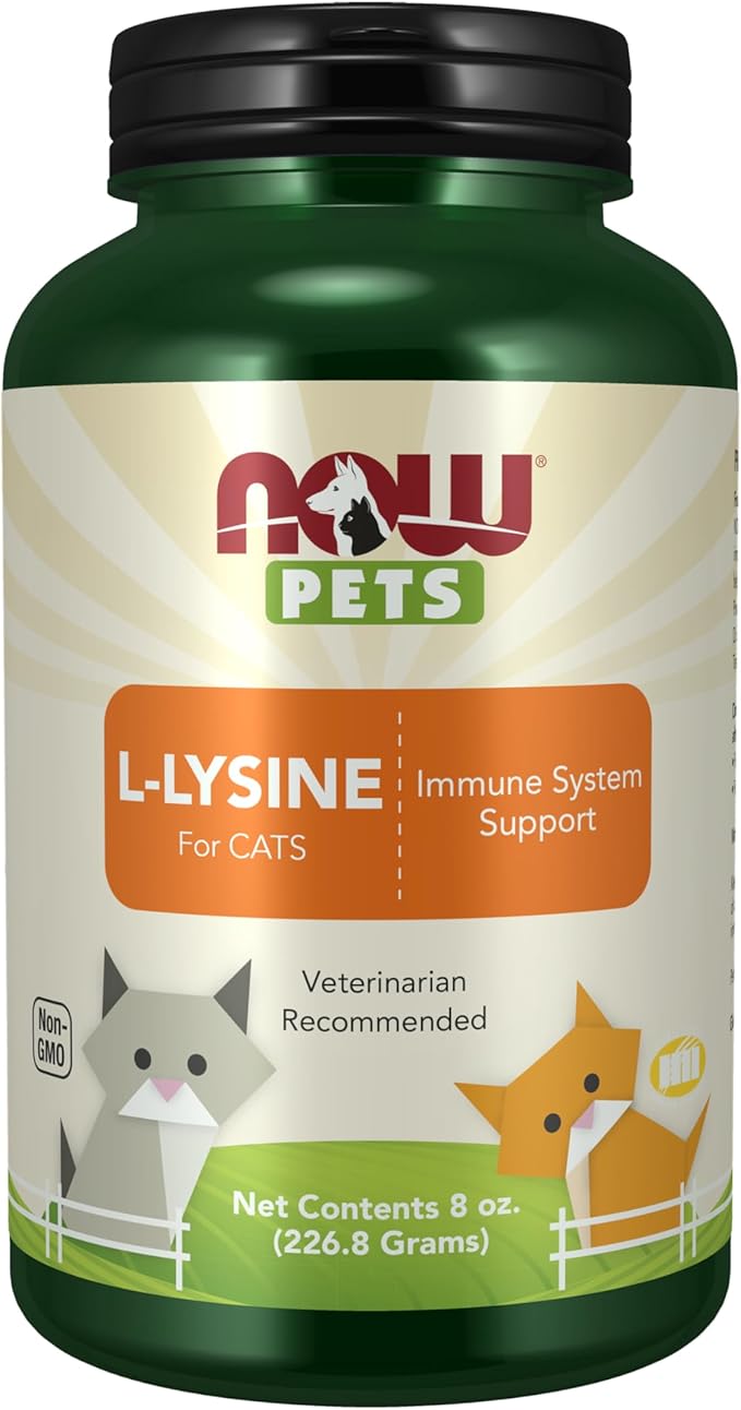 NOW Pet Health, L-Lysine Supplement, Powder, Formulated for Cats, NASC Certified, 8-Ounce
