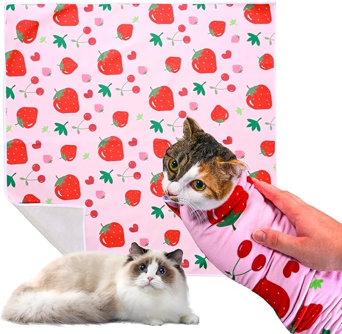 31.5 * 31.5 Inch Cat Grooming Wrap, Cat Wrap for Cutting Nails Cats Restraint for Nail Clipping Cats Swaddle Wraps for Medicine, Nail Clipping, Teeth Brushing, Ear Cleaning