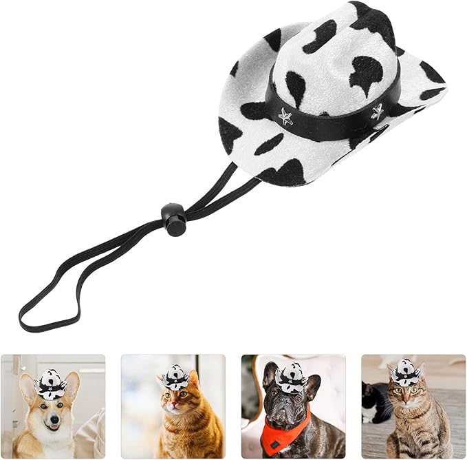 Adjustable Milk Pattern Puppy Hat with Chin Strap, Small Size Cowboy Hat for Dogs and Cats, Festival Party Pet Accessory, Photo Prop for Pet Supplies