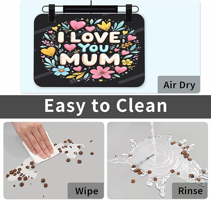 Pet Feeding Mat for Dogs Cats Happy Mother's Day Floral I Love You Mum Gift for Mom Bg Absorbent Dog Food Mat Non-Slip Waterproof Placemat Quick Dry Pet Supplies Bowl Mats