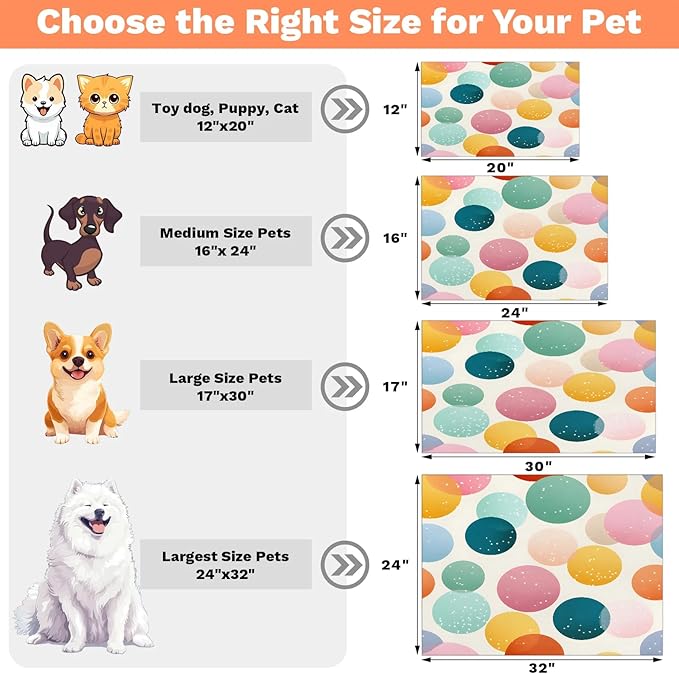 Polka Dot Dog Food Mat for Floors Absorbent Dog Bowl Mat for Food and Water Dispenser Quick Dry Cat Food Placemat Pet Supplies 12" x 20", Circle