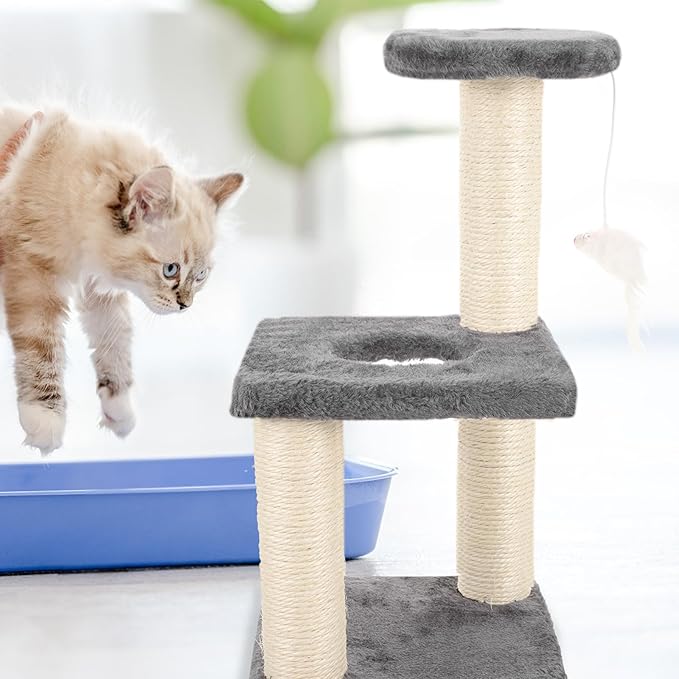 Alipis 3-Layer Vertical Cat Scratching Post with Sisal Rope Integrated Comfortable Kitten Scratcher Tower for Indoor Cats and Grooming Furniture
