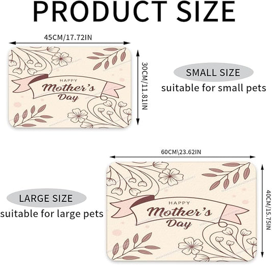 Pet Feeding Mat Happy Mother's Day Floral Gift for Mom Gd Dog Food Mat for Food Water No Stains Quick Dry Dispenser Cat Bowl Mats Messy Drinkers 24x16In