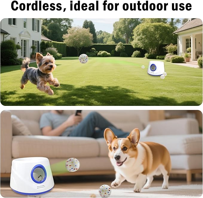 Automatic Dog Ball Launcher, Upgraded Dog Ball Throw Launcher, Adjustable Distance 20-45FT, for Small/Medium Dogs, with 3 2.3-inch ETPU Balls, Indoor and Outdoor Interactive Toys